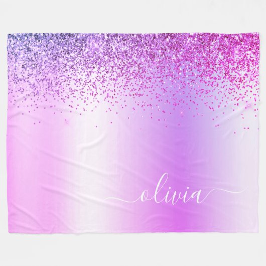 Paarse Glitter Glans Metaal Monogram Naam Fleece Deken (Voorkant (Horizontaal))