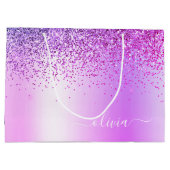 Paarse Glitter Glans Metaal Monogram Naam Groot Cadeauzakje (Achterkant)