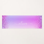 Paarse Glitter Glans Metaal Monogram Naam Yogamat (Voorkant (horizontaal))