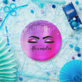 Paarse Glitter Glans Wimpers Monogram Naam Papieren Bordje (Feest)