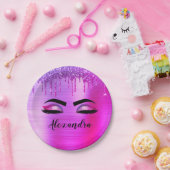 Paarse Glitter Glans Wimpers Monogram Naam Papieren Bordje (Feest)