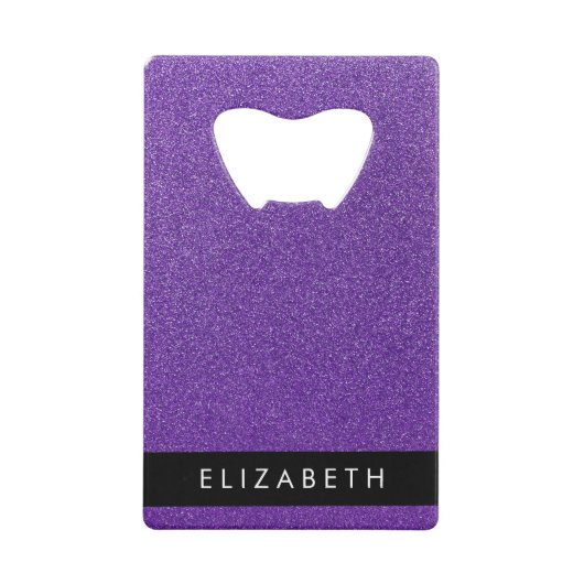 Paarse Glitter, Glitter Achtergrond, Jouw naam Creditkaart Flessenopener (Voorkant)