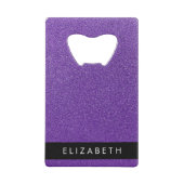 Paarse Glitter, Glitter Achtergrond, Jouw naam Creditkaart Flessenopener (Achterkant)