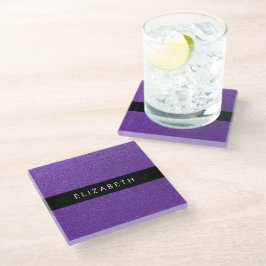 Paarse Glitter, Glitter Achtergrond, Jouw naam Glazen Onderzetter