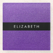 Paarse Glitter, Glitter Achtergrond, Jouw naam Glazen Onderzetter (Voorkant)