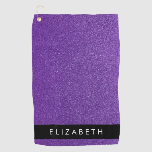 Paarse Glitter, Glitter Achtergrond, Jouw naam Golfhanddoek (Voorkant)