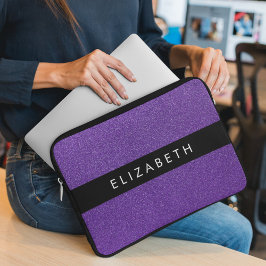 Paarse Glitter, Glitter Achtergrond, Jouw naam Laptop Sleeve