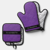 Paarse Glitter, Glitter Achtergrond, Jouw naam Ovenwant & Pannenlap Set (Voorkant / Achterkant)