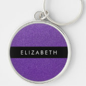 Paarse Glitter, Glitter Achtergrond, Jouw naam Sleutelhanger (Voorkant)