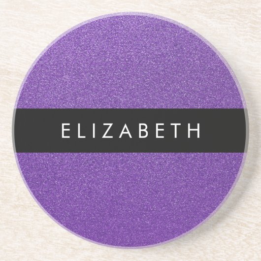 Paarse Glitter, Glitter Achtergrond, Jouw naam Zandsteen Onderzetter (Voorkant)