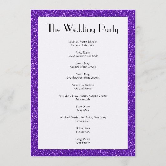 Paarse Glitter, Glitter Texture, Wedding Program Programmakaart (Achterkant)
