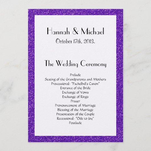 Paarse Glitter, Glitter Texture, Wedding Program Programmakaart (Voorkant)