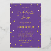 Paarse Glitter Gold Confetti Bachelorette Folie Uitnodiging (Voorkant)