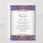 Paarse Glitter & Gold Damask Quinceanera Invite Kaart (Achterkant)