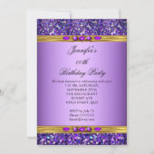 Paarse Glitter Gold Diamond Birthday Party Kaart (Voorkant)