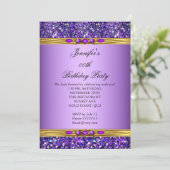 Paarse Glitter Gold Diamond Birthday Party Kaart (Staand voorkant)