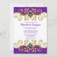 Paarse Glitter Gold Gemstone Wedding Uitnodiging