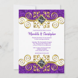 Paarse Glitter Gold Gemstone Wedding Uitnodiging