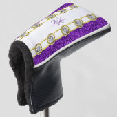 Paarse Glitter Gold Jewels Monogram Naam Putter Golfheadcover (3/4 voorkant)
