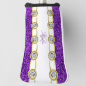 Paarse Glitter Gold Jewels Monogram Naam Putter Golfheadcover (Draai 90)