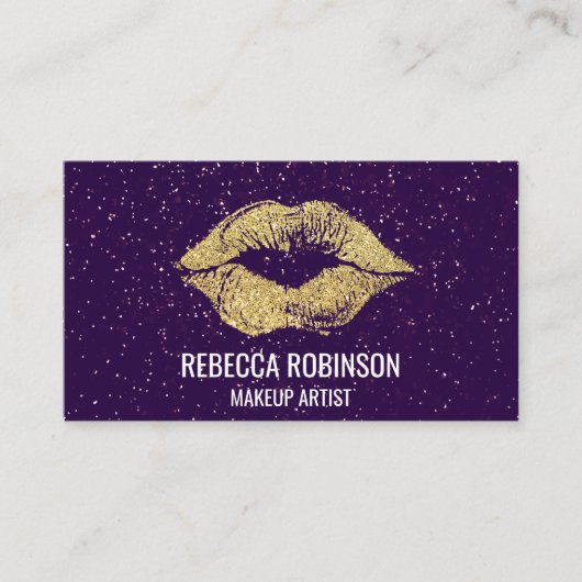 Paarse Glitter | Gold Lipstick Kiss Visitekaartje (Voorkant)