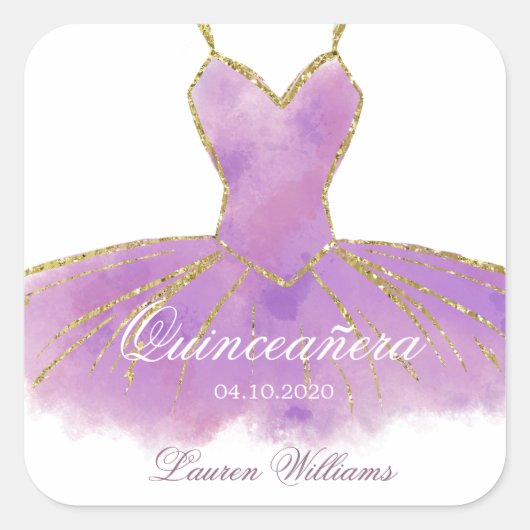 Paarse Glitter Gown Quinceanera Sticker (Voorkant)
