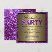 Paarse Glitter Graduation Party Invitation Kaart (Voorkant / Achterkant)