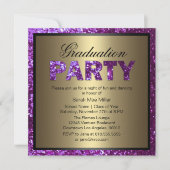 Paarse Glitter Graduation Party Invitation Kaart (Voorkant)