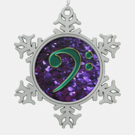 Paarse Glitter Green Bass Clef kerstsnowflake Tin Sneeuwvlok Ornament