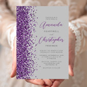Paarse Glitter Grijze Moderne Script Bruiloft Kaart