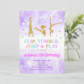 Paarse Glitter Gymnastiek Verjaardagsuitnodiging Kaart (Staand voorkant)