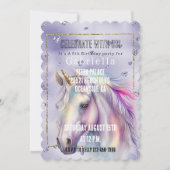 Paarse glitter harten eenhoorn kaart (Voorkant)