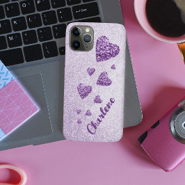 Paarse glitter hartenlavendel Case-Mate iPhone case