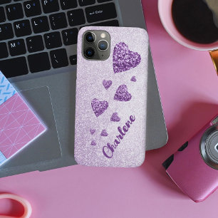 Paarse glitter hartenlavendel Case-Mate iPhone case