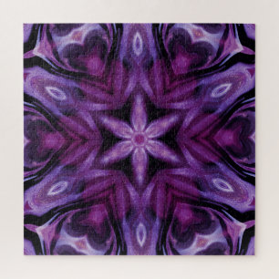 Paarse Glitter Heart & Flower Kaleidoscope Patroon Legpuzzel
