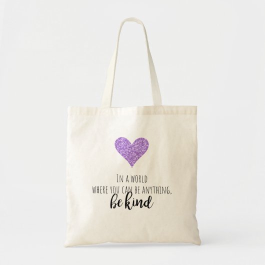 Paarse Glitter Heart Inspirerend Grote Canvas tas (Voorkant)