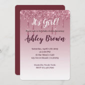 Paarse glitter het is baby shower dat een meisje u kaart (Voorkant / Achterkant)