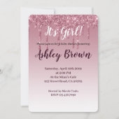 Paarse glitter het is baby shower dat een meisje u kaart (Voorkant)