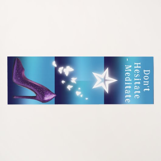 Paarse Glitter Hoge Hak Schoen op Blauwe Gradiënt Yogamat (Achterkant (horizontaal))