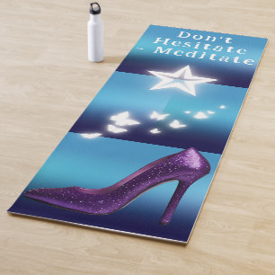 Paarse Glitter Hoge Hak Schoen op Blauwe Gradiënt Yogamat