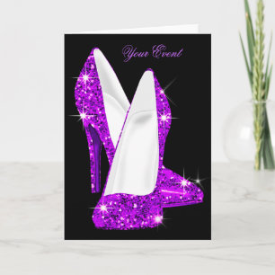 Paarse Glitter Hoge Hak Schoenen Stiletto Kaart