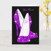 Paarse Glitter Hoge Heel Schoenen Stilleto Kaart (Gele Bloem)