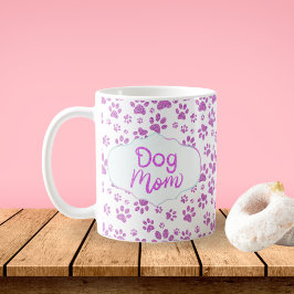 Paarse Glitter Hond Moeder Pootafdrukken Koffiemok