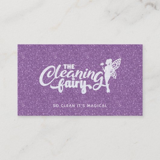 Paarse Glitter House Cleaning Visitekaartjes (Voorkant)