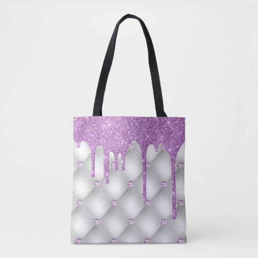 Paarse glitter Jewels Silver Metallic Tote Bag (Voorkant)