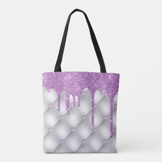 Paarse glitter Jewels Silver Metallic Tote Bag (Achterkant)