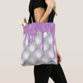 Paarse glitter Jewels Silver Metallic Tote Bag (Dichtbij)