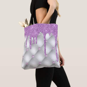 Paarse glitter Jewels Silver Metallic Tote Bag