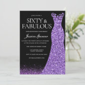 Paarse Glitter Jurk 60e Verjaardagsfeest Kaart (Staand voorkant)