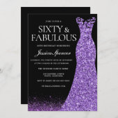 Paarse Glitter Jurk 60e Verjaardagsfeest Kaart (Voorkant / Achterkant)